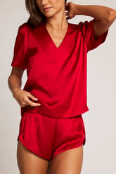 Eclipse Washable Silk V-Top in Cerise