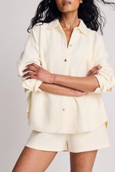Waffle Knit Shirt Jacket in Cream