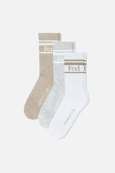 Feel Good Varsity Sock Trio in Toast (Pack)