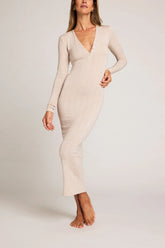 Whipped Henley Dress in Sand