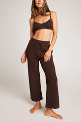 Waffle Knit Cropped Track Pant in Espresso