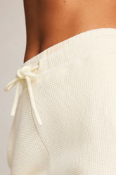 Waffle Knit Cropped Track Pant in Cream