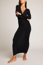 Whipped Henley Dress in Black