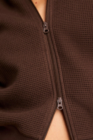 Waffle Knit Zip-Up Hoodie in Espresso