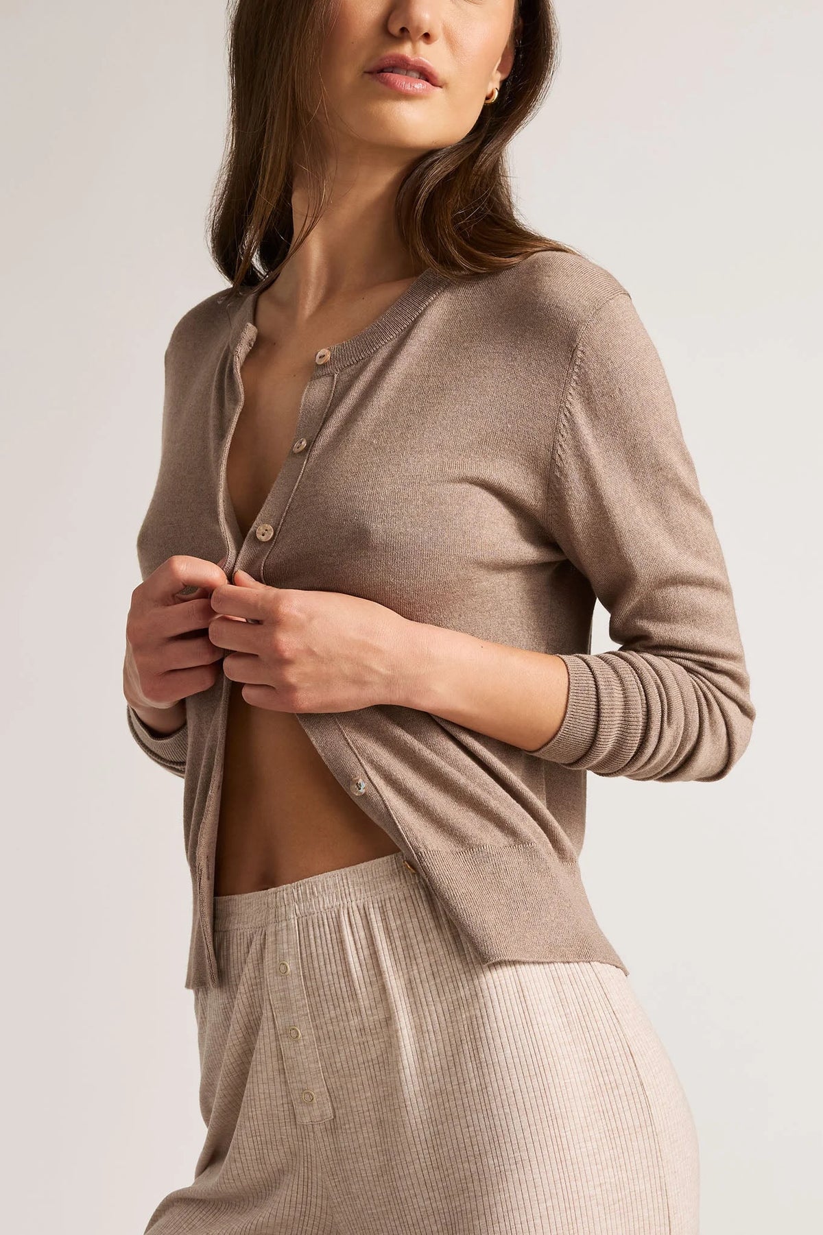 Silk Cashmere Cardi in Mink