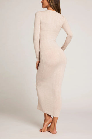 Whipped Henley Dress in Sand