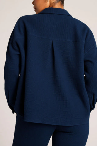 Waffle Knit Shirt Jacket in Navy