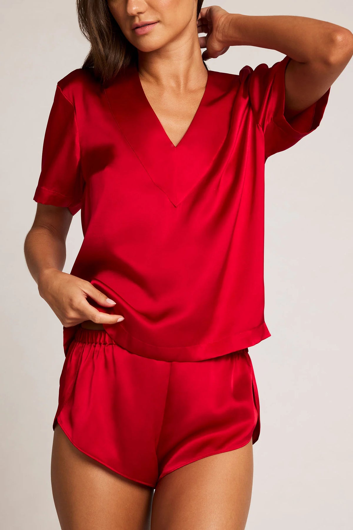 Eclipse Washable Silk V-Top in Cerise