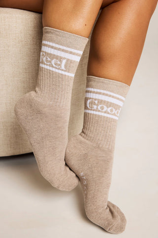 Feel Good Varsity Sock Trio in Toast (Pack)