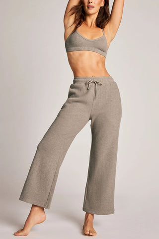 Waffle Knit Cropped Track Pant in Mink