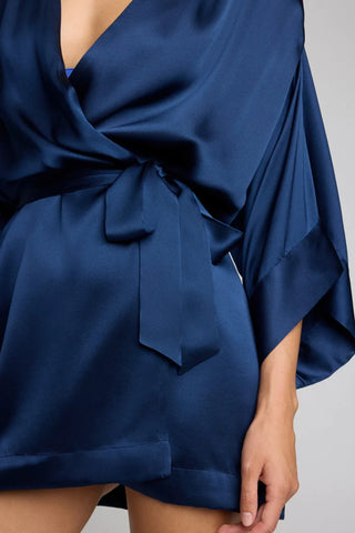Eclipse Washable Silk Mini Robe in Navy