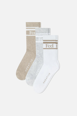 Feel Good Varsity Sock Trio in Toast (Pack)