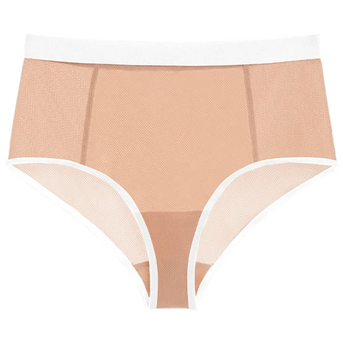 Sieve High-Waist Brief in Buff + White