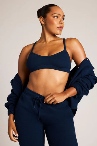 Waffle Knit Shirt Jacket in Navy
