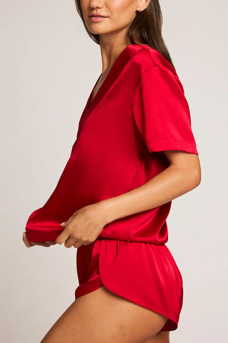 Eclipse Washable Silk V-Top in Cerise