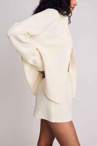 Waffle Knit Shirt Jacket in Cream