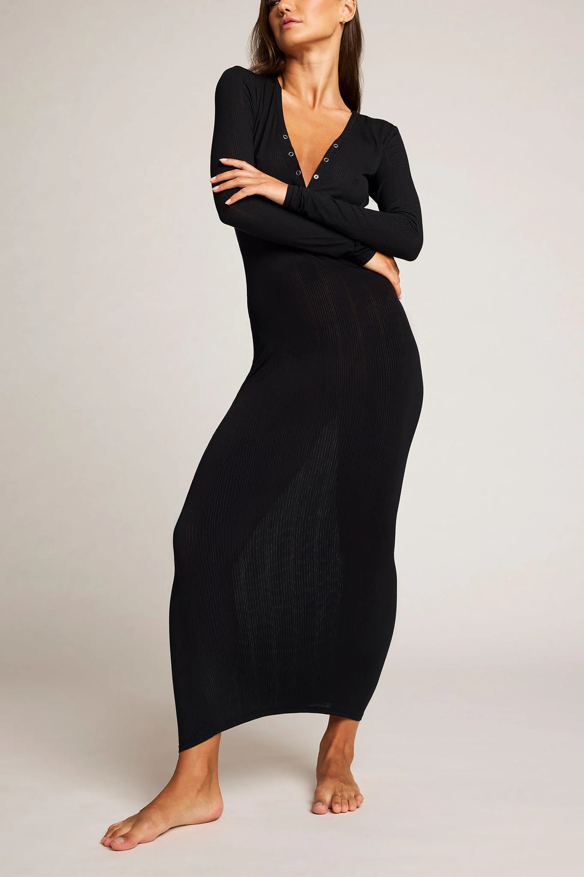 Whipped Henley Dress in Black