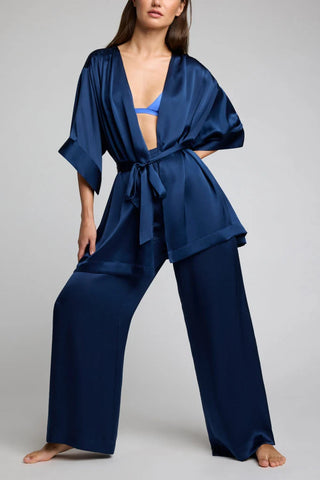 Eclipse Washable Silk Mini Robe in Navy