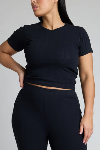 Pointelle Baby Tee in Black