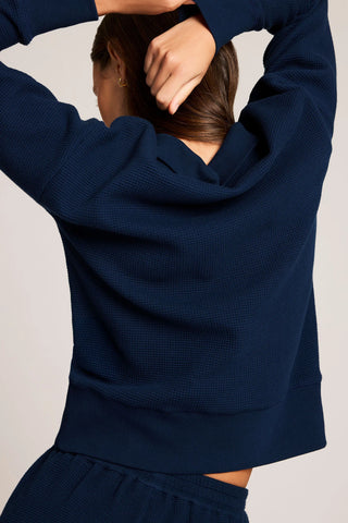 Waffle Knit Pullover in Navy