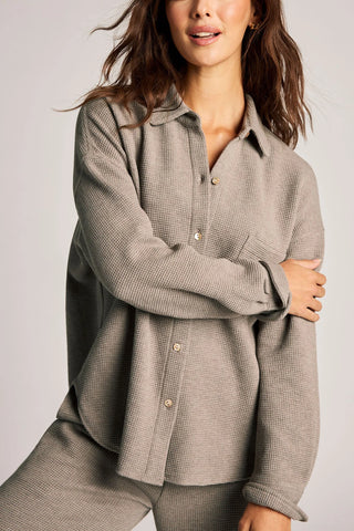 Waffle Knit Shirt Jacket in Mink