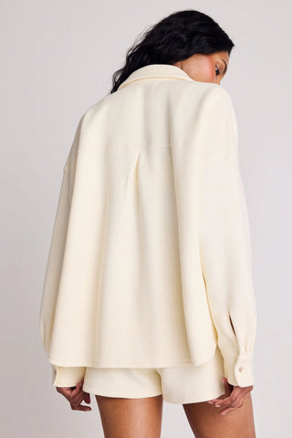 Waffle Knit Shirt Jacket in Cream