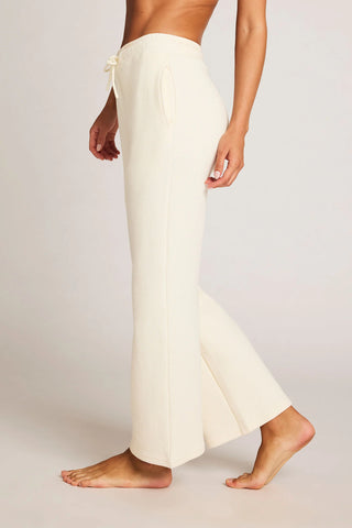 Waffle Knit Cropped Track Pant in Cream